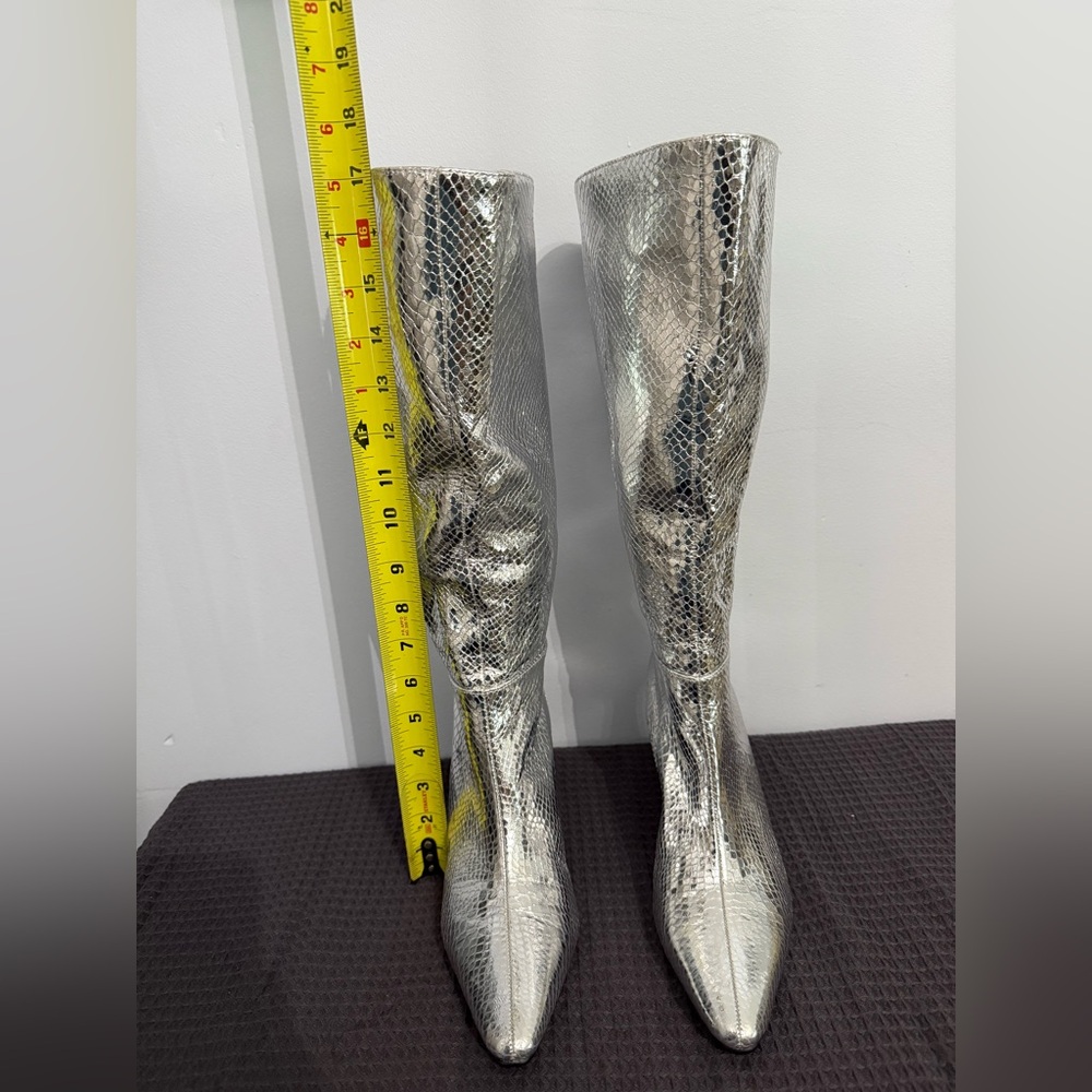 Metallic Silver Snake-Embossed Knee-High Boots Women’s 8 - Picture 5 of 14
